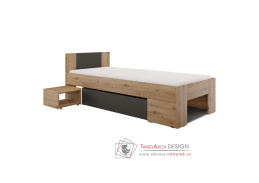 UNIS, postel 90x200cm, dub artisan / antracit