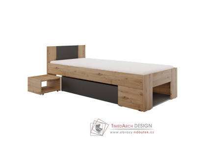 UNIS, postel 90x200cm, dub artisan / antracit