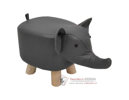 BALBO, taburet ve tvaru slůněte, přírodní / látka šedá