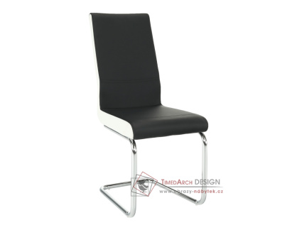 NEANA, jídelní židle, chrom / ekokůže černá + bílá