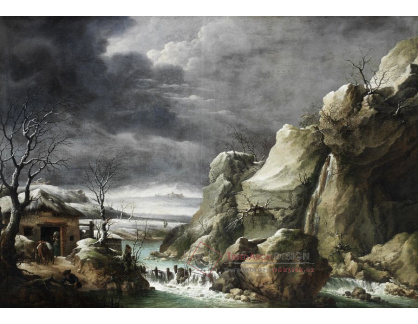 KO I-147 Francesco Foschi - Zimní krajina s postavami pod zataženou oblohou