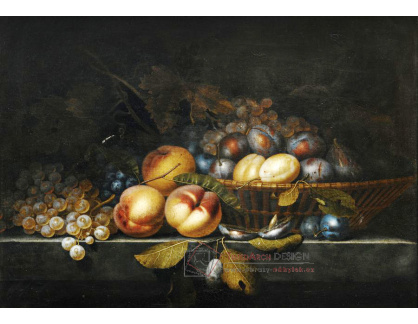 KO VI-180 Paul Liegeois - Zátiší z broskví, švestek a hroznů v košíku