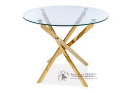 GITY, jídelní stůl pr. 90cm, zlatá / čirí sklo