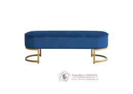 MIRILA NEW, designová lavice, gold chrom zlatý / látka velvet modrá
