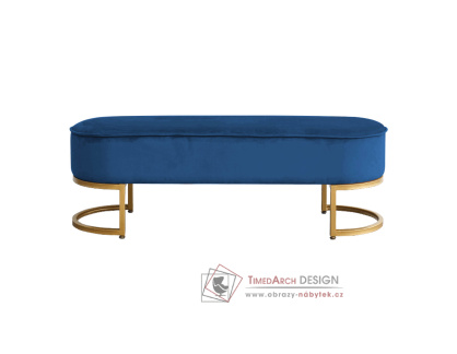 MIRILA NEW, designová lavice, gold chrom zlatý / látka velvet modrá