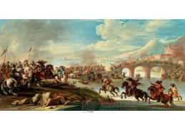 D-9883 Neznámý autor - Jezdecká bitva před opevněným městem s horskou krajinou v pozadí