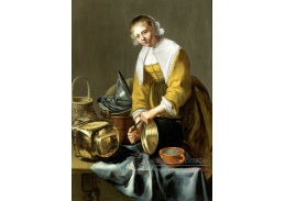 KO V-329 Willem van Odekercken - Pomocnice v kuchyni stojící u stolu s měděným nádobím