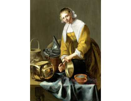 KO V-329 Willem van Odekercken - Pomocnice v kuchyni stojící u stolu s měděným nádobím