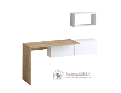TIFF, závěsný pracovní stůl se skříňkou, dub / bílá