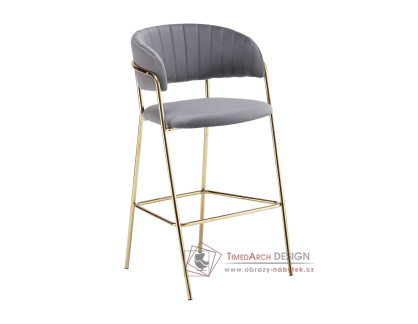 DASMIN 2, barová židle, gold chrom zlatý / látka velvet šedohnědá