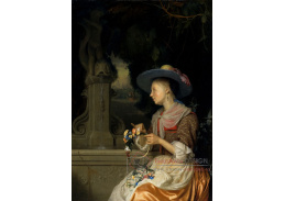 A-2819 Godefridus Schalcken - Žena tkající věneček z květin