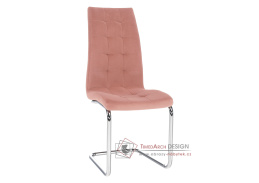 SALOMA NEW, jídelní židle, chrom / látka velvet růžová