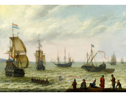 SO XIV-501 Abraham Willaerts - Pobřežní krajina s holandskými loděmi na rozbouřeném moři