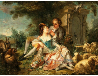 A-5097 Francois Boucher - Pastorační scéna s mladým párem v krajině