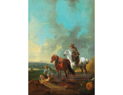 DDSO-2562 August Querfurt - Krajina s dvěma jezdci a jejich psy