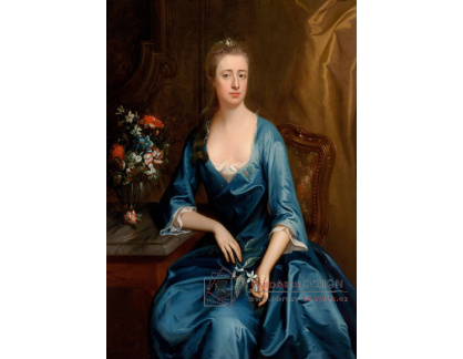 KO II-496 Neznámý autor - Portrét dámy v modrých hedvábných šatech