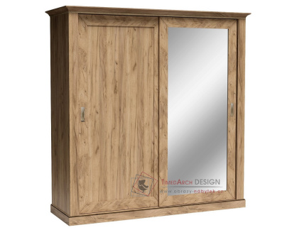 GOLETA A211, šatní skříň s posuvnými dveřmi 211cm, dub kraft zlatý / zrcadlo
