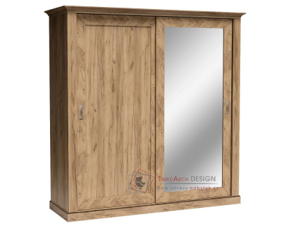 GOLETA A211, šatní skříň s posuvnými dveřmi 211cm, dub kraft zlatý / zrcadlo