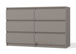 MALVÍNA M6, komoda se 6-ti zásuvkami 120-30cm, šedý jíl