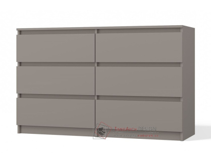 MALVÍNA M6, komoda se 6-ti zásuvkami 120-30cm, šedý jíl