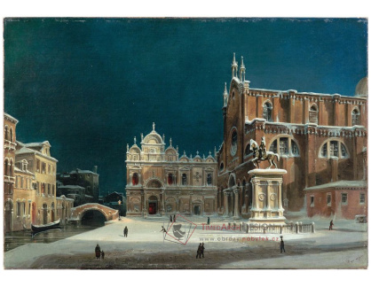 DDSO-3961 Luigi Querena - Noční pohled na Campo dei Santi Giovanni e Paolo v Benátkách pod sněhem