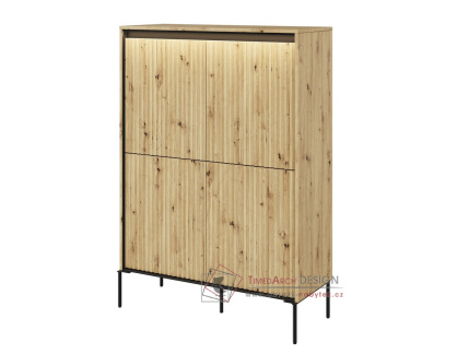Komoda 4D s LED IPOLIS dub artisan/černá
