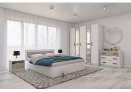 BOXBY, ložnicová sestava nábytku, bílá / dub coastland satin
