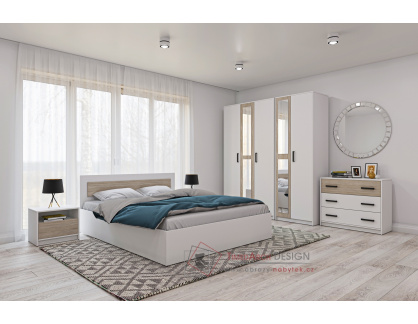 BOXBY, ložnicová sestava nábytku, bílá / dub coastland satin