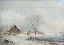 DDSO-3152 Andreas Schelfhout - Zimní krajina s lovci u domu