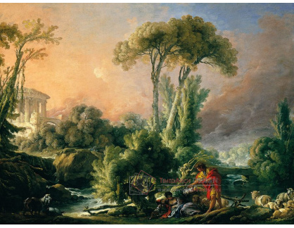 D-6212 Francois Boucher - Říční krajina se starověkým chrámem