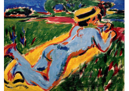 VELK 97 Ernst Ludwig Kirchner - Ležící modrý akt se slaměným kloboukem