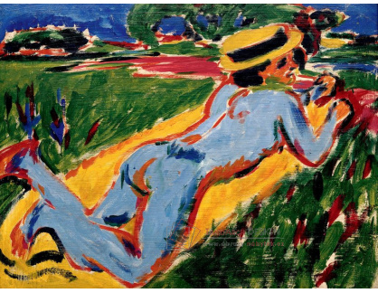 VELK 97 Ernst Ludwig Kirchner - Ležící modrý akt se slaměným kloboukem