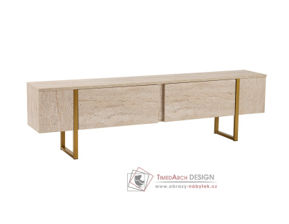 SERENITY, televizní stolek 2-dveřový, zlatá / traventin