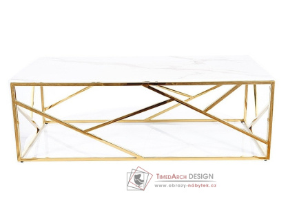 ESCADA A II, konferenční stolek 120x60cm, zlatá / sklo bílý mramor