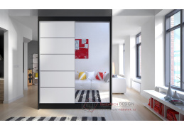 CAMILA III, šatní skříň s posuvnými dveřmi 150cm, černá / bílá / zrcadlo