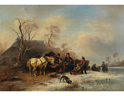 D-9381 Friedrich Eduard Meyerheim - Zimní scéna s dětmi a koňmi