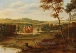 DDSO-1654 Isaac van Oosten - Kopcovitá krajina s vodním hradem