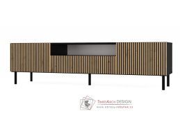 KARIS 160-L, televizí stolek 2-dveřový se zásuvkou, černá / dub artisan + černá
