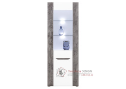 BRANDO B05, vitrína 2-dveřová s LED osvětlením, bílá / beton / bílý lesk