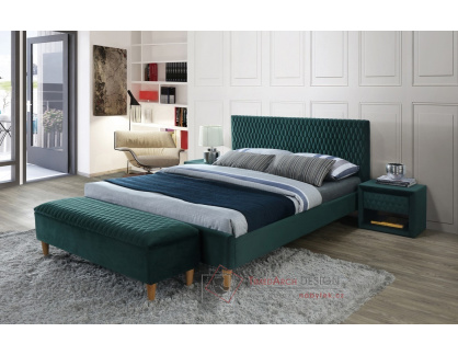 AZURRO VELVET, čalouněná postel 180x200cm, dub / látka zelená