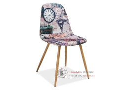 Jídelní čalouněná židle CITI, dub / látka vzor Paříž