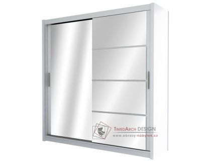 BRANDON, šatní skříň s posuvnými dveřmi 203cm, bílá / bílé sklo / zrcadlo