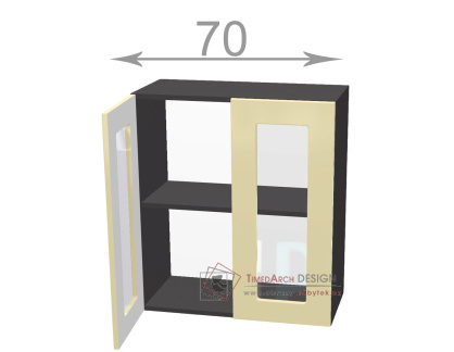 horní vitrína š.70, v.72, Horizon W7072G, bílá/ořech tmavý