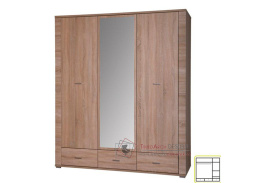 GRAND 02, šatní skříň 3-dveřová se 3-mi zásuvkami 161cm, dub sonoma / zrcadlo