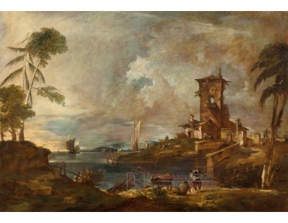 A-2083 Francesco Guardi - Benátské capriccio s věží, pastýři a ovcemi