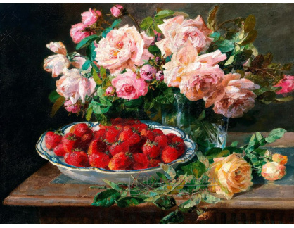 A-3734 Pierre Garnier - Zátiší s růžemi a mísou jahod