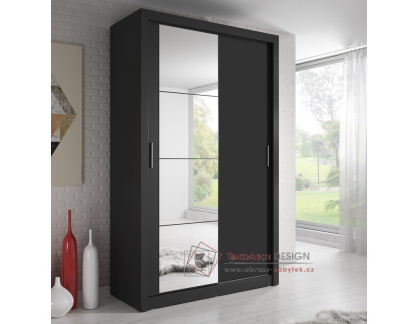 ARTI 06, šatní skříň s posuvnými dveřmi 120cm, černá / zrcadla