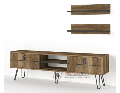 RETIRO, televizní stolek 2-dveřový s poličkami, černá / ořech