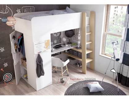 TOM 01, poschoďová postel s matrací, bílá / congo