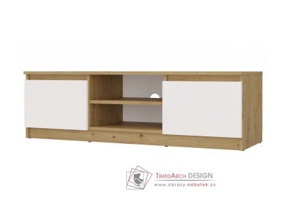 MALVÍNA, televizní stolek 2-dveřový 120cm, dub artisan / bílá
